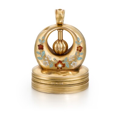View full screen - View 1 of Lot 302. SWISS | A GOLD AND ENAMEL MUSICAL SEAL WITH EROTIC AUTOMATON, CIRCA 1820.