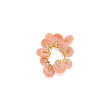 View full screen - View 1 of Lot 114. CORAL AND DIAMOND CLIP-BROOCH, CARTIER, FRANCE.