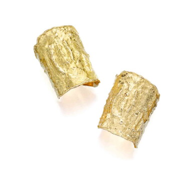 View full screen - View 1 of Lot 238. Pair of Gold 'Manchette' Cuff-Bracelets.