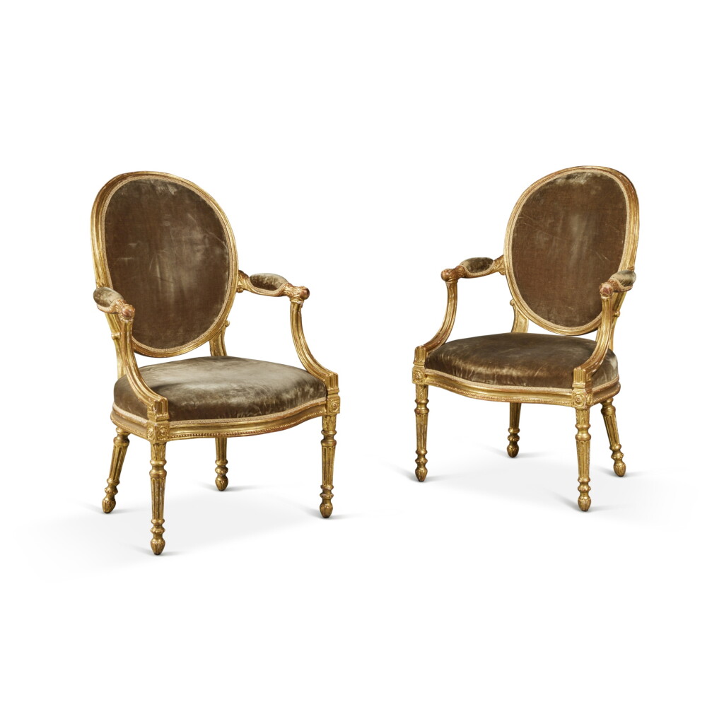 View full screen - View 1 of Lot 143. A Pair of George III Giltwood Armchairs attributed to John Linnell, Circa 1775.