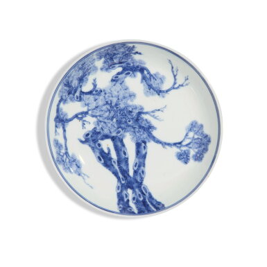View full screen - View 1 of Lot 613. A blue and white 'pine' dish, Mark and period of Guangxu | 清光緒 青花蒼松紋盤 《大清光緒年製》款.