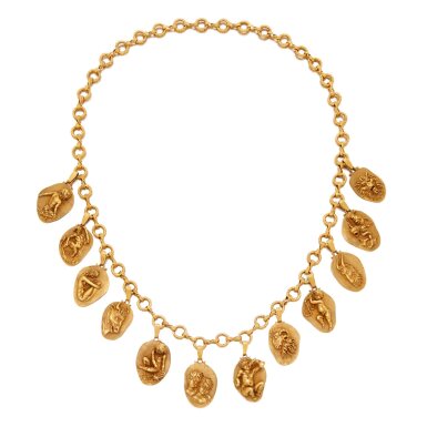 View full screen - View 1 of Lot 31. Gold Charm Necklace.