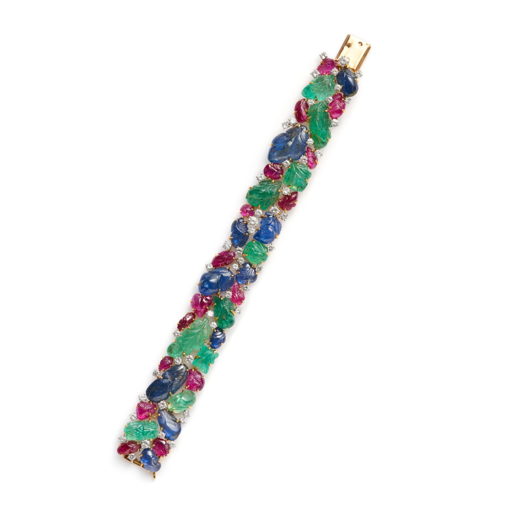View full screen - View 1 of Lot 374. Rare and Important gem set and diamond bracelet, 'Tutti Frutti' | 卡地亞 | 「Tutti Frutti」罕有寶石配鑽石手鏈.