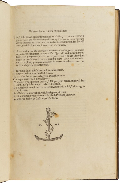 View full screen - View 1 of Lot 3. Aesopus, Venice, Aldus, 1505, nineteenth-century brown morocco by Bedford in period style.