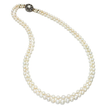 View full screen - View 1 of Lot 50. NATURAL PEARL, SEED PEARL AND DIAMOND NECKLACE.
