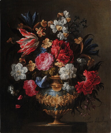 View full screen - View 1 of Lot 525. Still Life of Floral Bouquet in a Lapis and Bronze Vase.