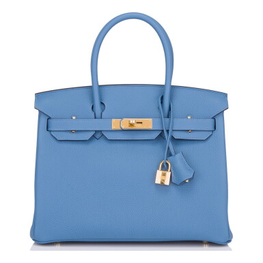 View full screen - View 1 of Lot 22. Hermès Bleu Azur Birkin 30cm of Togo Leather with Gold Hardware.