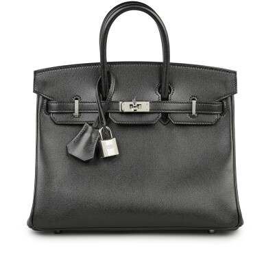 View full screen - View 1 of Lot 87. Black Tadelakt Birkin 25 Palladium Hardware, 2020.