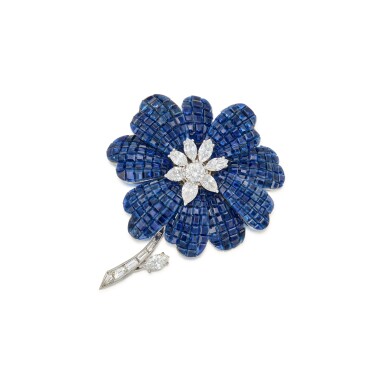 View full screen - View 1 of Lot 196. A 'Mystery-Set' Sapphire and Diamond Brooch.