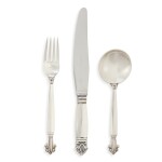 A Danish Silver Acanthus Pattern Flatware Service, Georg Jensen Silversmithy, Copenhagen, Circa 1945-77
