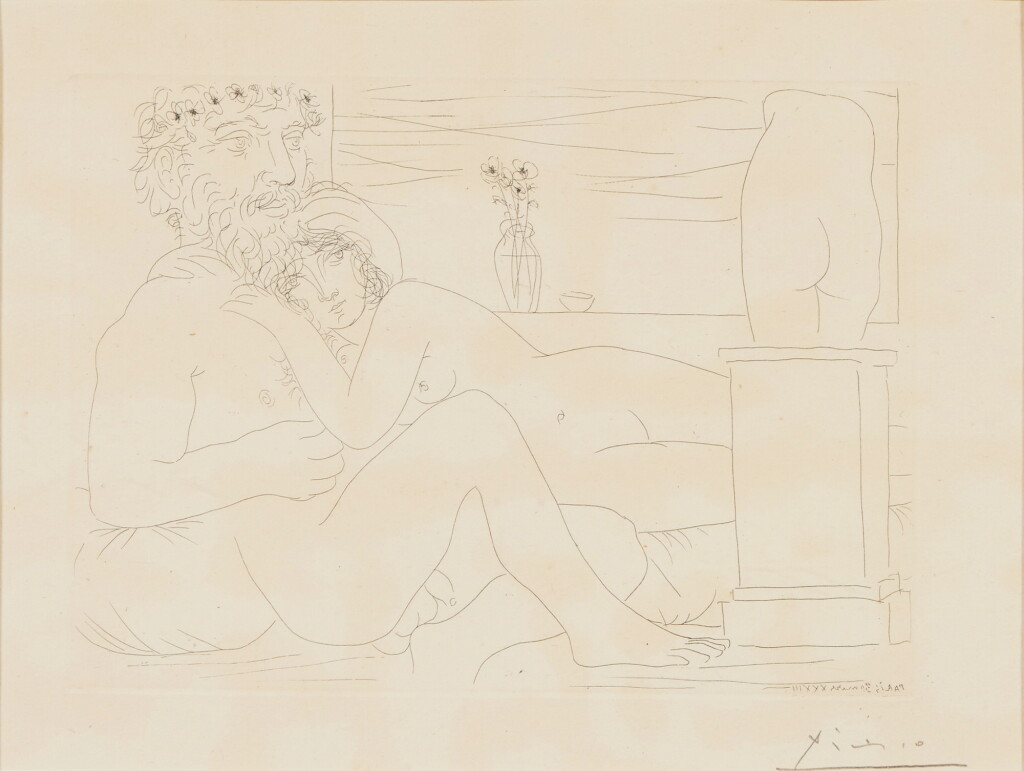 View full screen - View 1 of Lot 68. Sculpteur au repos avec son modèle, anémones et petit torse, from the Vollard suite (Bloch 162; Baer 315).