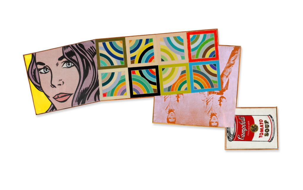 View full screen - View 1 of Lot 364. Roy Lichtenstein, ’Seductive Girl’, Circular Stella Whose Title I Don’t Know, Andy Warhol, ‘Elvis’, and Andy Warhol, ‘Campbell’s Soup Can’.