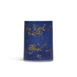 A powder-blue ground and gilt-decorated brushpot, Qing dynasty, Kangxi