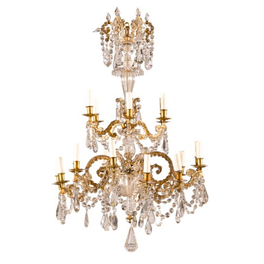 View full screen - View 1 of Lot 21. An Italian gilt-bronze and cut-glass 18-light chandelier, probably 19th century.