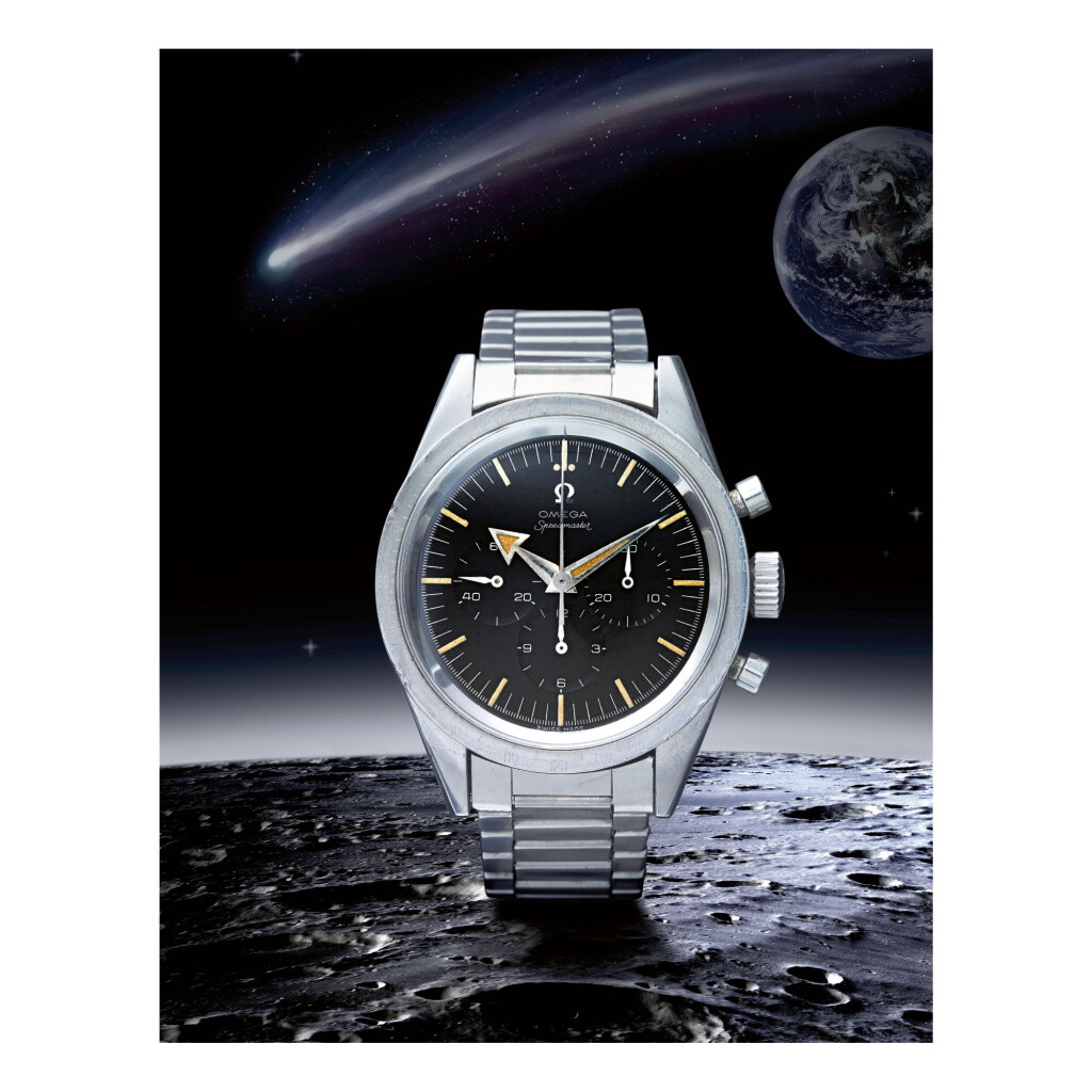 View full screen - View 1 of Lot 20. OMEGA | SPEEDMASTER REF 2915-2 'BROAD ARROW', A STAINLESS STEEL CHRONOGRAPH WRISTWATCH WITH BRACELET, MADE IN 1958.