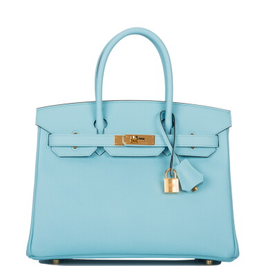 View full screen - View 1 of Lot 18. Hermès Bleu Atoll Birkin 30cm of Epsom Leather with Gold Hardware .