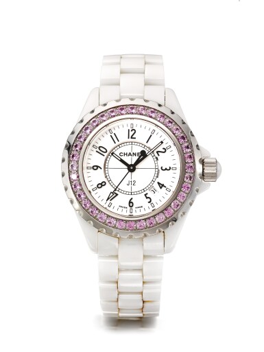 View full screen - View 1 of Lot 57. CHANEL | J12, A CERAMIC, STAINLESS STEEL AND SAPPHIRE SET WRISTWATCH WITH DATE AND BRACELET CIRCA 2005.