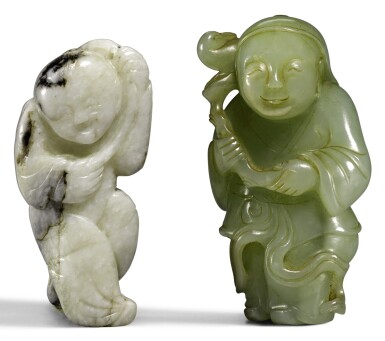 View full screen - View 1 of Lot 278. A CELADON JADE FIGURE OF A BOY QING DYNASTY, 19TH CENTURY | 清十九世紀 青玉童子.