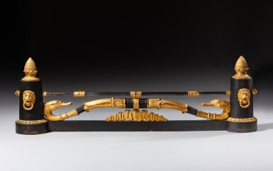 View full screen - View 1 of Lot 133. An Empire gilt and patinated bronze fire bar, circa 1810.
