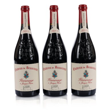 View full screen - View 1 of Lot 615. Châteauneuf-du-Pape, Hommage à Jacques Perrin 2011 Château de Beaucastel (6 BT).