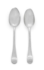 Pair of American Silver Scrollback Tablespoons, Paul Revere Jr., Boston, Circa 1775