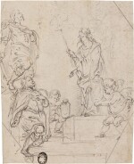 A saintly figure receiving a nobleman