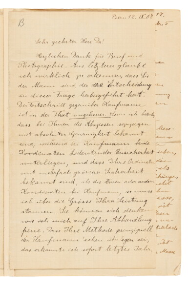 View full screen - View 1 of Lot 177. Albert Einstein | Autograph letter signed, to Alfred Bucherer, 12 September 1908.