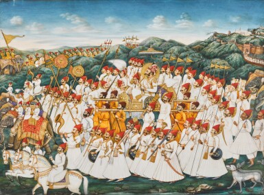 View full screen - View 1 of Lot 53. A courtly processional scene on ivory, Central India, circa 1900.