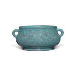 A robin's egg-glazed censer, Seal mark and period of Yongzheng | 清雍正 爐鈞釉雙耳爐 《大清雍正年製》款