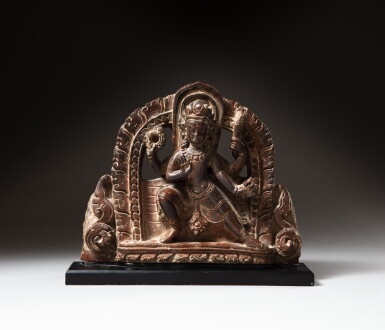 View full screen - View 1 of Lot 141. A terracotta figure of Vishnu, Nepal, 14th - 15th century | 尼泊爾 十四至十五世紀 陶毗濕奴立像.