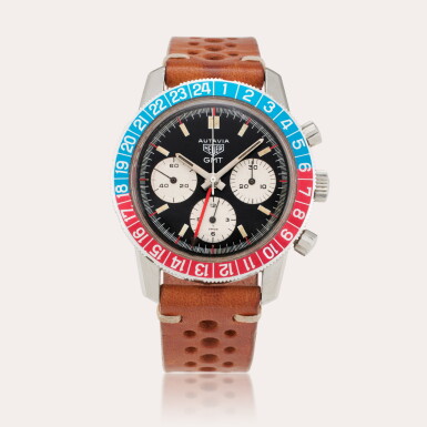 View full screen - View 1 of Lot 198. Reference 2446C Autavia GMT | A stainless steel dual time chronograph wristwatch, Circa 1970.