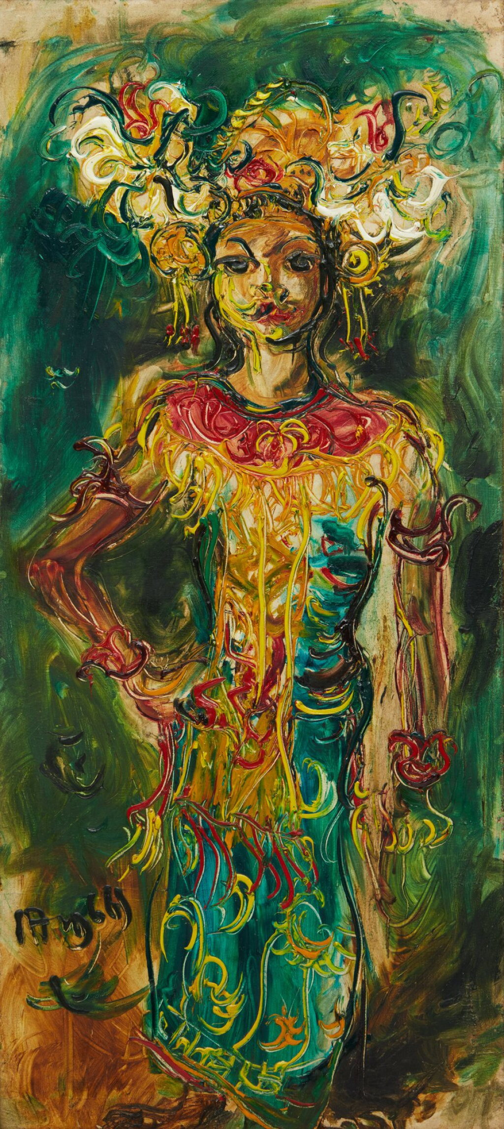 View full screen - View 1 of Lot 766. Affandi 阿凡迪 | Balinese dancer 巴厘島舞者.