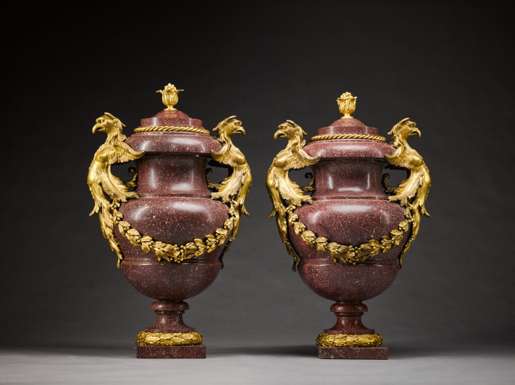 View full screen - View 1 of Lot 108. A pair of French gilt-bronze mounted porphyry vases, second half 19th century.
