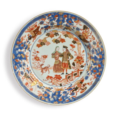 View full screen - View 1 of Lot 456. A Chinese Export Verte-Imari European Subject Plate, Qing Dynasty, Yongzheng Period, circa 1730 | 清雍正 約1730年 五彩西洋人物圖盤.