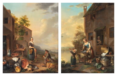 View full screen - View 1 of Lot 562. Maid fetching water; Young maid doing the dishes.