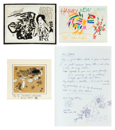 View full screen - View 1 of Lot 2059. Dang Xuan Hoa 鄧春和 | i. Untitled (Rural Lesson) ii. Happy New Year, Year of the Chicken 1993 iii. Nude iv. Letter with drawing i. 無題(課) ii. 雞年快樂 iii. 裸女 iv. 附插畫的信.