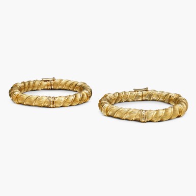 View full screen - View 1 of Lot 287. Pair of Gold Bangle-Bracelets.