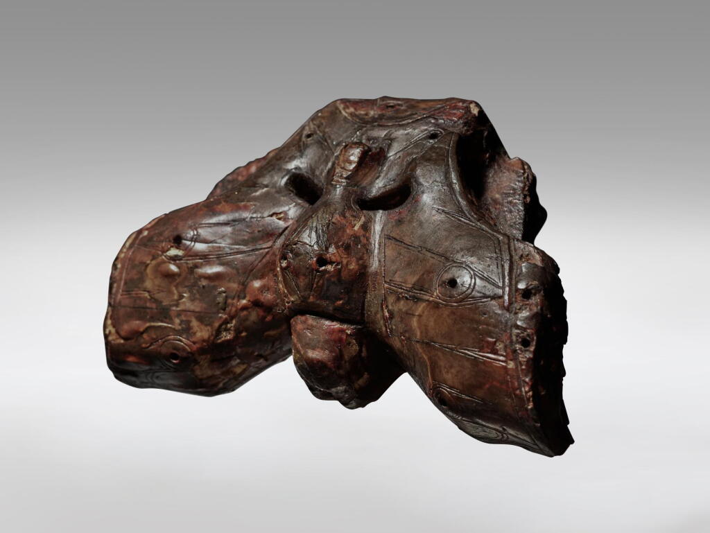 View full screen - View 1 of Lot 15. Winged Object Fragment with Transformative Imagery, Okvik or Old Bering Sea I, 100 - 400 AD.