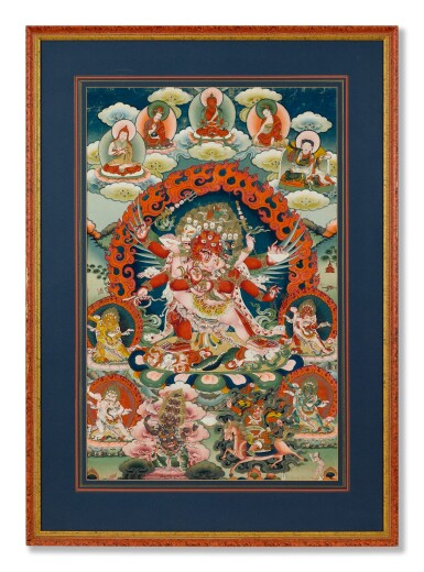 View full screen - View 1 of Lot 6087. A THANGKA OF HAYAGRIVA HERUKA AND VAJRAVAHARI LATE QING DYNASTY | 晚清 馬頭明王及金剛亥母唐卡.