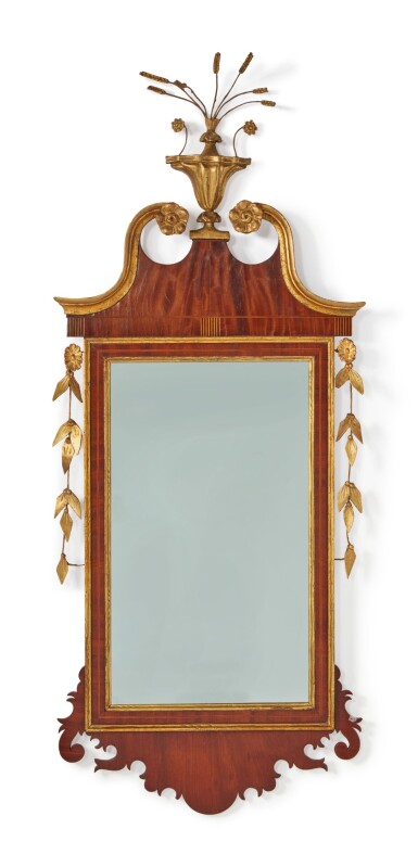 View full screen - View 1 of Lot 75. Very Fine Federal Carved Mahogany and Giltwood Looking Glass, New York, circa 1800.