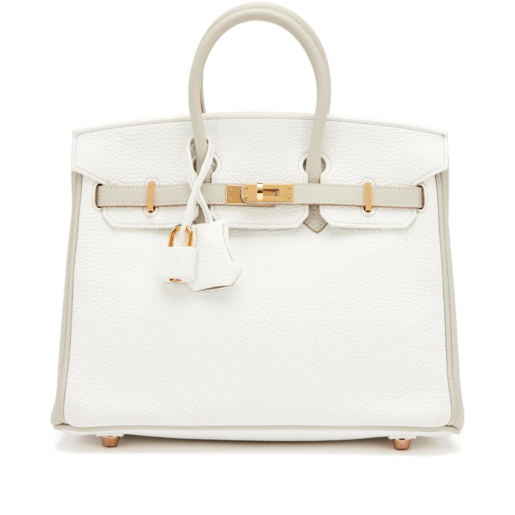 View full screen - View 1 of Lot 132. White and Gris Perle Clémence HSS Birkin 25 Rose Gold Hardware, 2022.