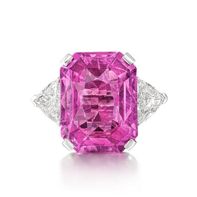 View full screen - View 1 of Lot 1307. PINK SAPPHIRE AND DIAMOND RING | 11.72克拉 天然 「斯里蘭卡」未經加熱粉紅色剛玉 配 鑽石 戒指.