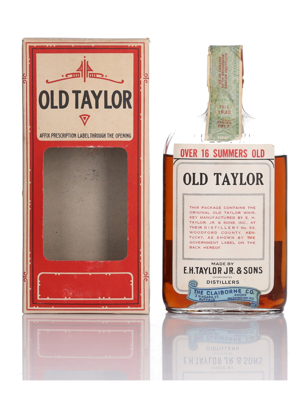 View full screen - View 1 of Lot 273. Old Taylor 16 Year Old 100 Proof 1917 (1 Pint).