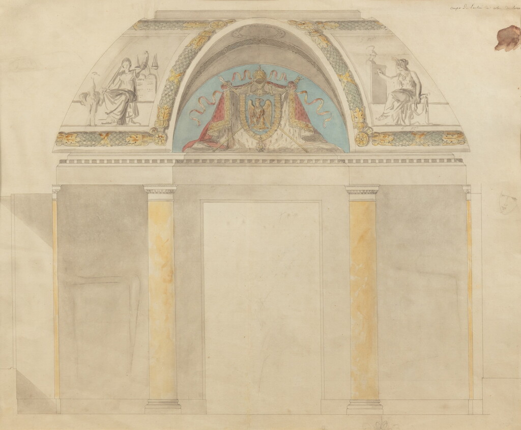 View full screen - View 1 of Lot 37. Study for the decoration of the throne room at the Palais des Tuileries by Charles Percier (1764–1838), Pierre Fontaine (1762–1853) and François Pascal Simon Gérard, known as Baron Gérard (1770–1837).