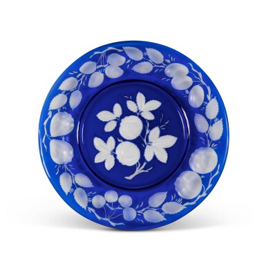 View full screen - View 1 of Lot 371. A Set of Twelve Continental Blue Overlay Glass Plates, Late 19th/Early 20th Century.