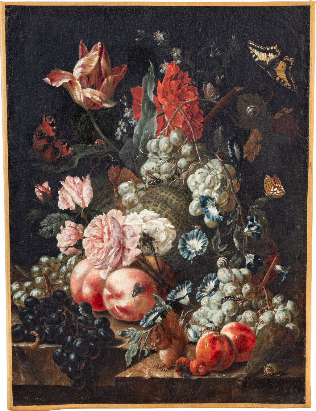 View full screen - View 1 of Lot 647. Still life with fruits and flowers, butterflies and a squirrel.