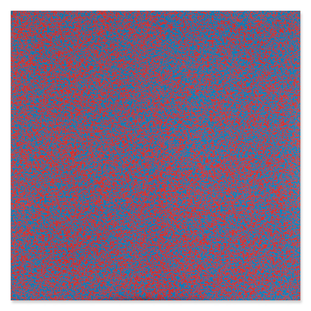 View full screen - View 1 of Lot 23. Répartition aléatoire de 40 000 carrés suivant les chiffres pairs et impairs d’un annuaire de téléphone, 50% bleu, 50% rouge.