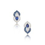 A Pair of Sapphire and Diamond Earclips