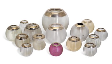 View full screen - View 1 of Lot 142. Fifteen English silver-mounted glass match strikers 19th/20th century, various makers, London and Birmingham, circa 1898-1929.