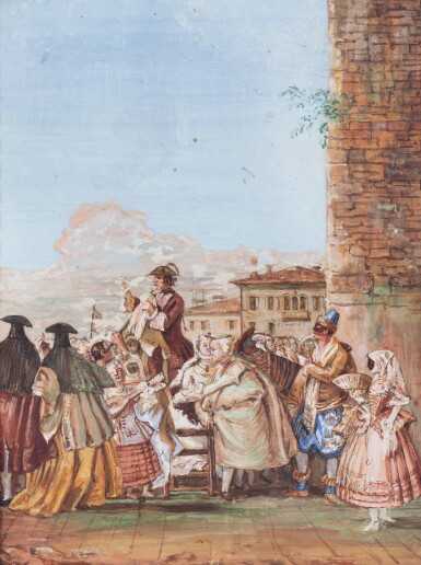 View full screen - View 1 of Lot 220. Italian School, 19th Century, in the manner of Tiepolo, A carnival scene | Ecole italienne du XIXe siècle, dans le goût de Tiepolo, Scène de carnaval.